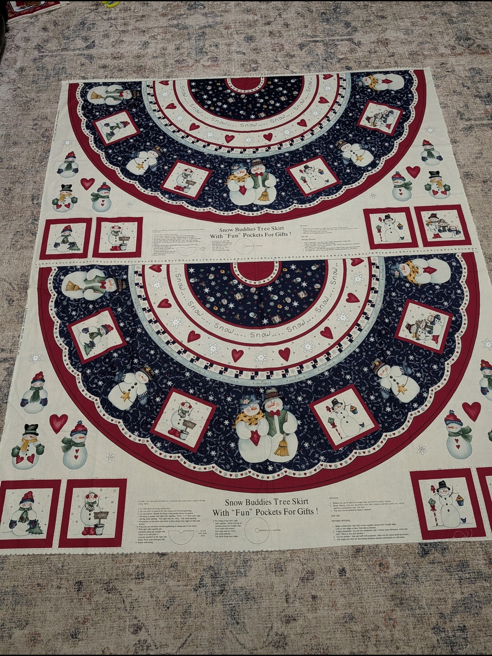 Snow Buddies Tree Skirt - Festive Red & Navy Holiday Design